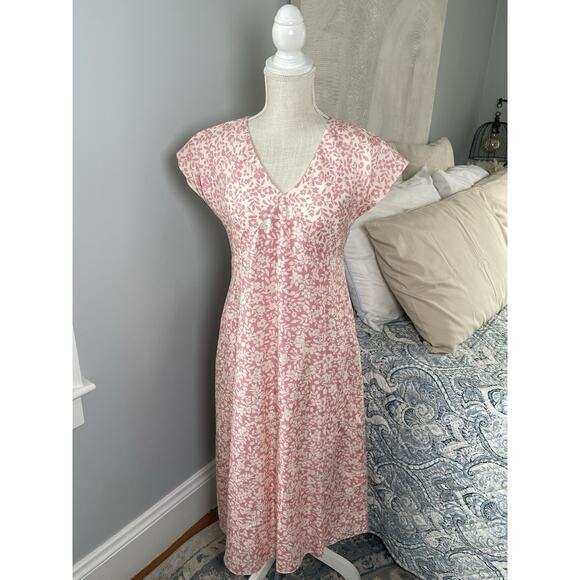 Isabella Bird Dresses & Skirts - Isabella Bird Silk Midi Dress 6P Pink Floral Cottagecore Garden Wedding Guest